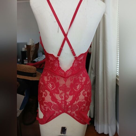 NWOT Red Lingerie Crotch Less Teddy w/G String Undies Size S - Picture 2 of 7